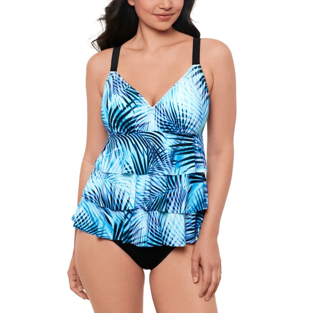 Swim Solutions Womens Size 18 Tummy Control Printed Fauxkini One-Piece‎ Swimsuit